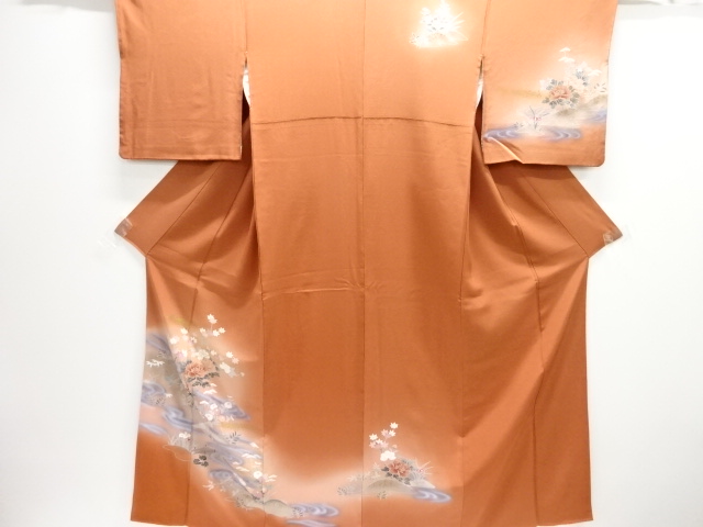 流水に草花模様訪問着